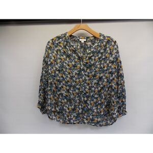 J. Jill Multi Color Floral Button Front Round Neck L/S Blouse Top Size‎ L Petite